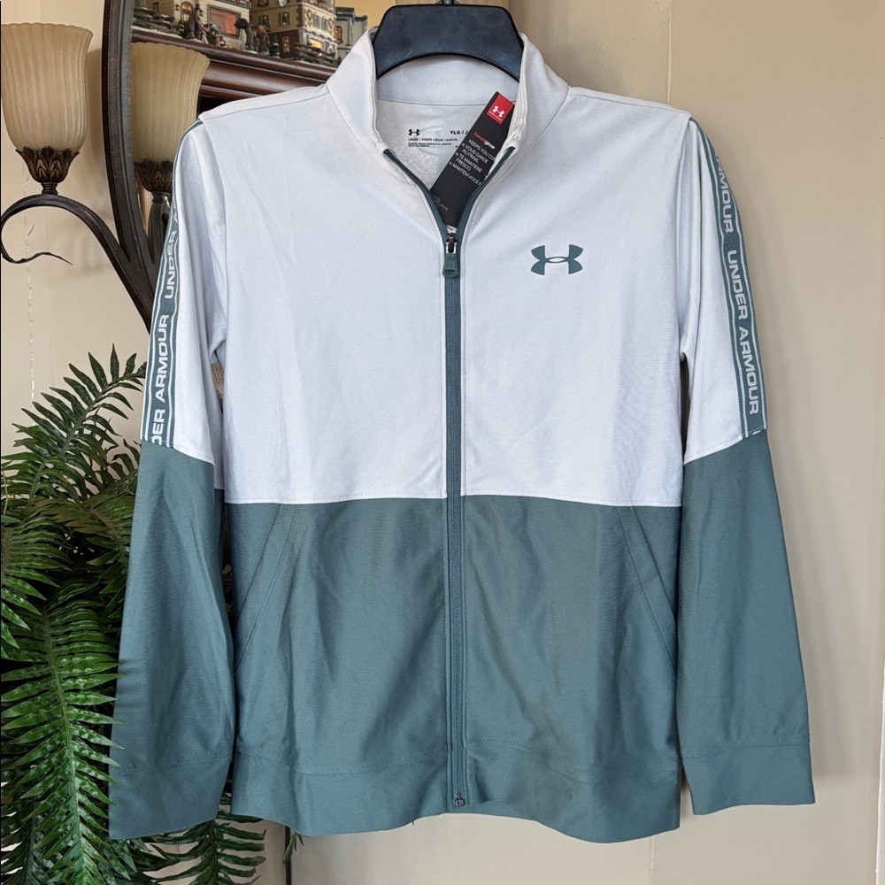 Brand New Under Armour Prototype Full Zip Track Jacket Gray Lichen Blue Heatgear
